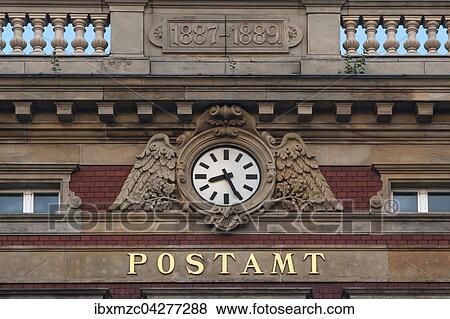 Detailansicht mit Uhr, Postamt, 1887, Gorlitz, Oberlausitz, Sachsen, Deutschland, Europa View Large Photo Image Stock Photo - Detailansicht mit Uhr, Postamt, 1887, Gorlitz, Oberlausitz, Sachsen, Deutschland, Europa. Fotosearch