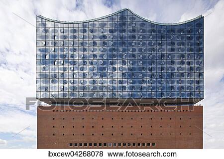 Elbphilharmonie, Glasfassade mit Wolkenspiegelung, Hamburg, Deutschland, Europa View Large Photo Image Stock Photo - Elbphilharmonie, Glasfassade mit Wolkenspiegelung, Hamburg, Deutschland, Europa. Fotosearch