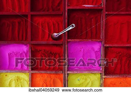 Farbenkasten, Farbpulver, Kathmandu, Nepal, Asien View Large Photo Image Stock Photo - Farbenkasten, Farbpulver, Kathmandu, Nepal, Asien. Fotosearch