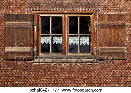 Fenster von Allgauer Haus, Hausfassade mit Holzschindeln verkleidet, Hinterstein, Allgau, Bayern, Deutschland, Europa View Large Photo Image Stock Photo - Fenster von Allgauer Haus, Hausfassade mit Holzschindeln verkleidet, Hinterstein, Allgau, Bayern, Deutschland, Europa. Fotosearch