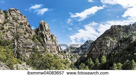 Stock Photo - Flussbett und Tal, Fluss Tavignano, Corte, Departement Haute-Corse, Korsika, Frankreich, Europa. Fotosearch