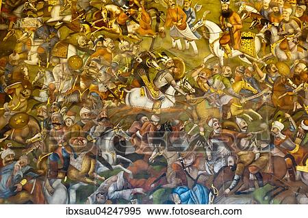 Fresko, Schlacht bei Tschaldiran oder Chaldiran gegen den Osmanen Sultan Selim I., 1514, Tschehel Sotun oder Chehel Sotoun, Vierzigsaulenpalast, Isfahan, Iran View Large Photo Image Stock Photography - Fresko, Schlacht bei Tschaldiran oder Chaldiran gegen den Osmanen Sultan Selim I., 1514, Tschehel Sotun oder Chehel Sotoun, Vierzigsaulenpalast, Isfahan, Iran. Fotosearch