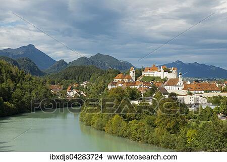 Fussen mit Lech vor Allgauer Alpen, Schwangau, Allgau, Oberbayern, Bayern, Deutschland, Europa View Large Photo Image Picture - Fussen mit Lech vor Allgauer Alpen, Schwangau, Allgau, Oberbayern, Bayern, Deutschland, Europa. Fotosearch