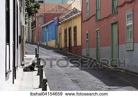 Gasse mit bunten Hausern in der Altstadt von Los Llanos, La Palma, Kanarische Inseln, Spanien, Europa View Large Photo Image Stock Photo - Gasse mit bunten Hausern in der Altstadt von Los Llanos, La Palma, Kanarische Inseln, Spanien, Europa. Fotosearch