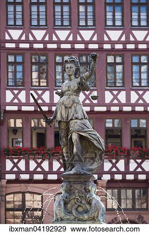 Gerechtigkeitsbrunnen oder Justitiabrunnen, Romerberg, Altstadt, Frankfurt am Main, Hessen, Deutschland, Europa View Large Photo Image Stock Photo - Gerechtigkeitsbrunnen oder Justitiabrunnen, Romerberg, Altstadt, Frankfurt am Main, Hessen, Deutschland, Europa. Fotosearch