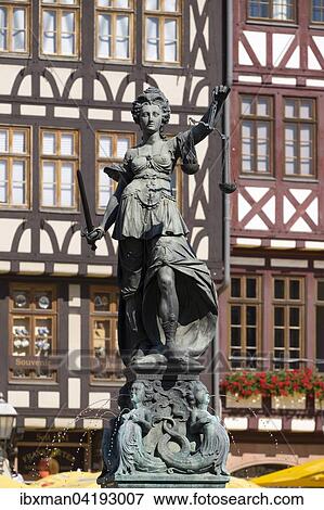 Gerechtigkeitsbrunnen oder Justitiabrunnen, Romerberg, Altstadt, Frankfurt am Main, Hessen, Deutschland, Europa View Large Photo Image Stock Photo - Gerechtigkeitsbrunnen oder Justitiabrunnen, Romerberg, Altstadt, Frankfurt am Main, Hessen, Deutschland, Europa. Fotosearch