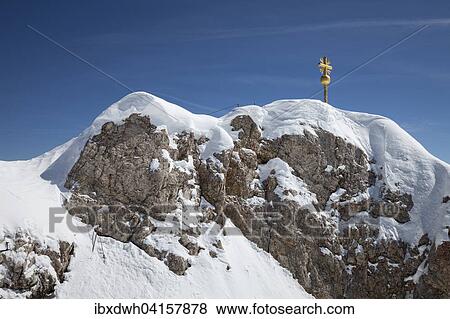 Stock Photo - Gipfelkreuz auf der Zugspitze, Oberbayern, Bayern, Deutschland, Europa. Fotosearch