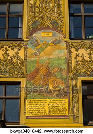 Glaube, Fassadenbemalung, Freskenzyklus des 16. Jahrhunderts, Ulmer Rathaus, Ulm, Schwabische Alb, Baden-Wurttemberg, Deutschland, Europa View Large Photo Image Stock Image - Glaube, Fassadenbemalung, Freskenzyklus des 16. Jahrhunderts, Ulmer Rathaus, Ulm, Schwabische Alb, Baden-Wurttemberg, Deutschland, Europa. Fotosearch