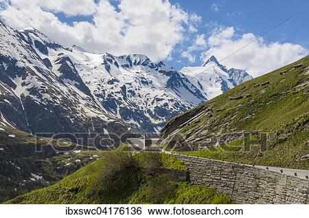 Stock Photograph - Grossglockner Hochalpenstrasse, hinten rechts Grossglockner, Nationalpark Hohe Tauern, Salzburg, Osterreich, Europa. Fotosearch