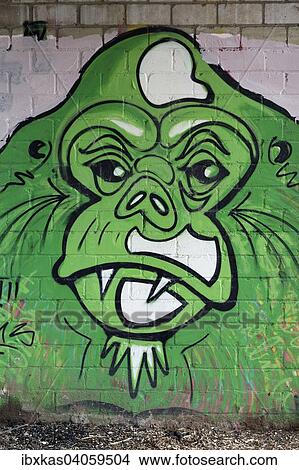 Gruner Orang-Utan, Kopf, Wandbild, Streetart, Dusseldorf, Nordrhein-Westfalen, Deutschland, Europa View Large Photo Image Picture - Gruner Orang-Utan, Kopf, Wandbild, Streetart, Dusseldorf, Nordrhein-Westfalen, Deutschland, Europa. Fotosearch