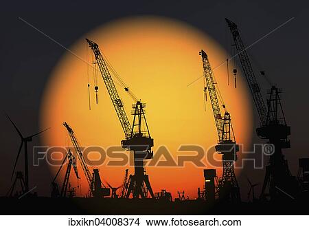 Hafenkrane im Sonnenaufgang, Hafen, Hamburg, Deutschland, Europa View Large Photo Image Picture - Hafenkrane im Sonnenaufgang, Hafen, Hamburg, Deutschland, Europa. Fotosearch