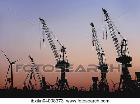 Hafenkrane in der Dammerung, Hafen, Hamburg, Deutschland, Europa View Large Photo Image Stock Image - Hafenkrane in der Dammerung, Hafen, Hamburg, Deutschland, Europa. Fotosearch