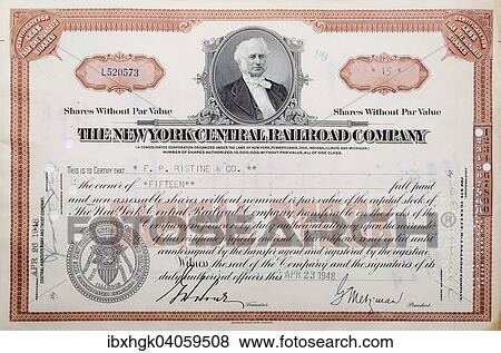 Stock Photo - Historische Aktie, The New York Central Railroad Company, USA, Nordamerika. Fotosearch