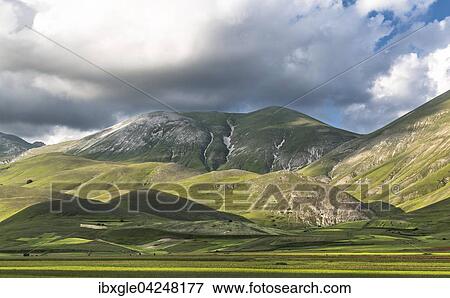 Stock Photo - Hochebene Piana di Castelluccio di Norcia, Nationalpark Monti Sibillini, Umbrien, Italien, Europa. Fotosearch