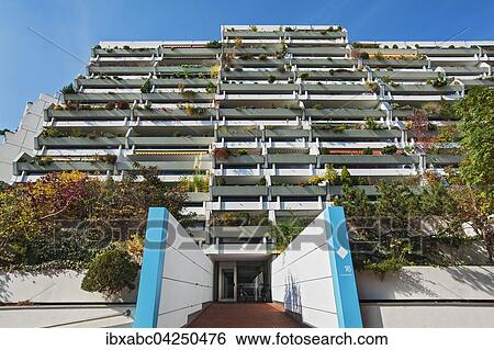 Hochhaus mit begrunten Balkonen, ehemaliges Olympiadorf, Munchen, Bayern, Deutschland, Europa View Large Photo Image Stock Photograph - Hochhaus mit begrunten Balkonen, ehemaliges Olympiadorf, Munchen, Bayern, Deutschland, Europa. Fotosearch