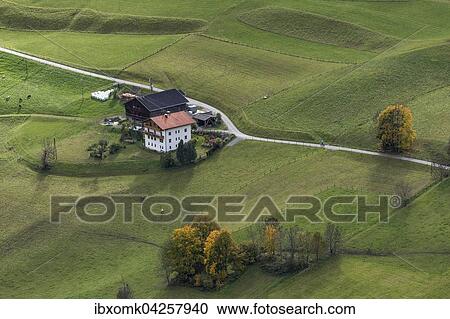 Stock Image - Hof, Wiesen, herbstlich eingefarbte Baume, Welzlach, Virgental, Osttirol, Osterreich, Europa. Fotosearch