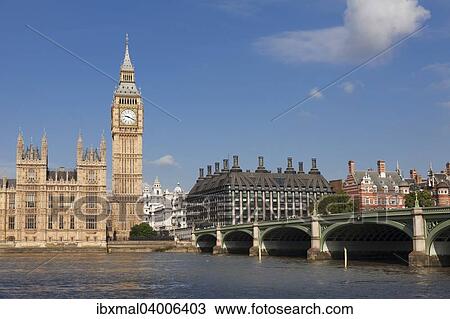 Stock Image - Houses of Parliament, Big Ben, Westminster Bridge, Themse, London, England, Grossbritannien, Europa. Fotosearch