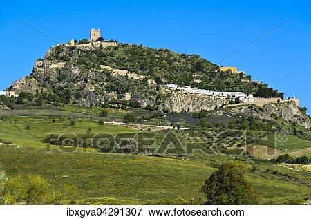 Hugel mit dem Bergfried einer maurischen Burg, Zahara de la Sierra, Andalusien, Spanien, Europa View Large Photo Image Stock Photo - Hugel mit dem Bergfried einer maurischen Burg, Zahara de la Sierra, Andalusien, Spanien, Europa. Fotosearch