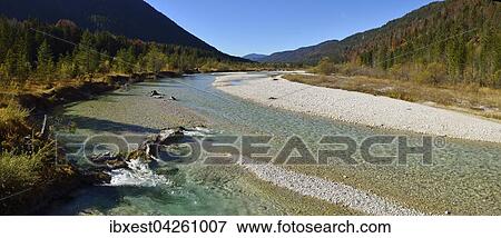 Stock Photo - Isar, Itartal, Naturschutzgebiet Karwendel, Bayern, Deutschland, Europa. Fotosearch