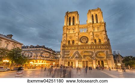 Kathedrale Notre Dame bei Dammerung, Westfassade, Ile de la Cite, Paris, Region Ile-de-France, Frankreich, Europa View Large Photo Image Stock Image - Kathedrale Notre Dame bei Dammerung, Westfassade, Ile de la Cite, Paris, Region Ile-de-France, Frankreich, Europa. Fotosearch