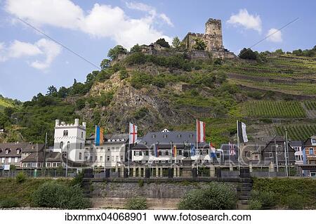 Kaub hinten Burg Gutenfels, UNESCO Weltkulturerbe Oberes Mittelrheintal, bei St. Goarshausen, Rheinland-Pfalz, Deutschland, Europa View Large Photo Image Stock Image - Kaub hinten Burg Gutenfels, UNESCO Weltkulturerbe Oberes Mittelrheintal, bei St. Goarshausen, Rheinland-Pfalz, Deutschland, Europa. Fotosearch