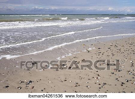 Stock Photograph - Kieselsteine am Sandstrand, Ostsee-Strand, Ahrenshoop, Fischland, Fischland-Darss-Zingst, Mecklenburg-Vorpommern, Deutschland, Europa. Fotosearch