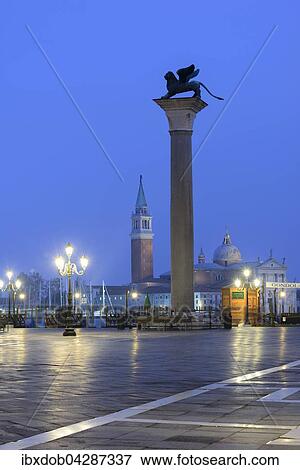Kirche San Giorgio Maggiore mit Markuslowe, Venedig, Venetien, Italien, Europa View Large Photo Image Stock Photo - Kirche San Giorgio Maggiore mit Markuslowe, Venedig, Venetien, Italien, Europa. Fotosearch