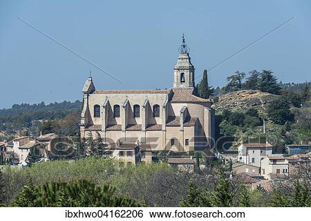 Stock Photograph - Kirche St-Pierre de Bedoin, am Mont Ventoux, Bedoin, Provence-Alpes-Cote d'Azur, Frankreich, Europa. Fotosearch