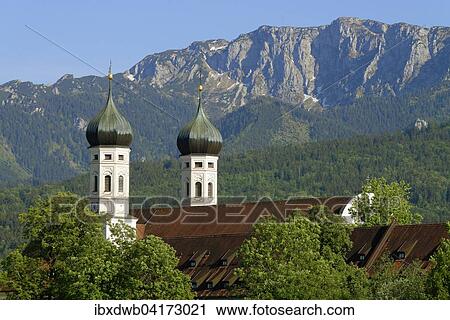 Stock Image - Kloster Benediktbeuern vor der Benediktenwand, Oberbayern, Bayern, Deutschland, Europa. Fotosearch