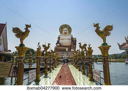 Stock Image - Lachender Buddha im Wat Laem Suwannaram Tempel in Ban Bo Phut, Insel Ko Samui, Thailand, Asien. Fotosearch
