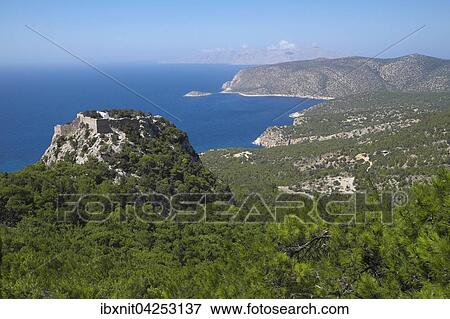 Landschaft bei Monolithos mit Monolithos Castle, Ruine der Johanniterburg, Rhodos, Dodekanes, Griechenland, Europa View Large Photo Image Stock Photo - Landschaft bei Monolithos mit Monolithos Castle, Ruine der Johanniterburg, Rhodos, Dodekanes, Griechenland, Europa. Fotosearch