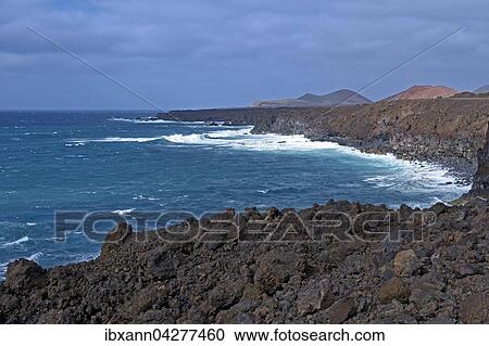 Lavakuste, Brandung, bei Los Hervideros, Lanzarote, Kanarische Inseln, Spanien, Europa View Large Photo Image Stock Image - Lavakuste, Brandung, bei Los Hervideros, Lanzarote, Kanarische Inseln, Spanien, Europa. Fotosearch