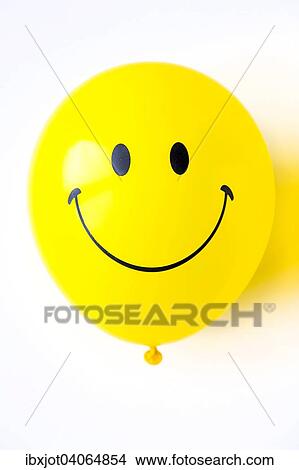 Picture - Luftballon, gelb, mit freundlichem Smiley-Gesicht. Fotosearch