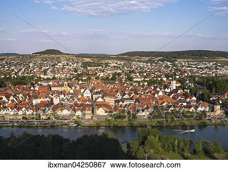 Stock Photo - Main und Altstadt von Karlstadt, Unterfranken, Franken, Bayern, Deutschland, Europa. Fotosearch