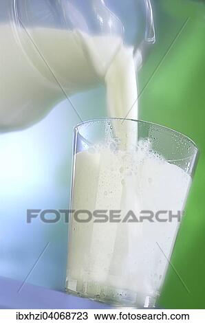 Milch fliesst aus Karaffe in ein Milchglas View Large Photo Image Stock Image - Milch fliesst aus Karaffe in ein Milchglas. Fotosearch