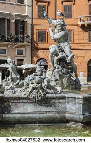 Neptunbrunnen oder Fontana del Nettuno, Piazza Navona, Rione VI Parione, Rom, Lazio, Italien, Europa View Large Photo Image Stock Image - Neptunbrunnen oder Fontana del Nettuno, Piazza Navona, Rione VI Parione, Rom, Lazio, Italien, Europa. Fotosearch