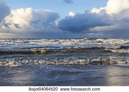 Nordseestrand, aufgewuhlte See, Wolkenberge, bei einem Herbststurm, De Haan, Flandern, Belgien, Europa View Large Photo Image Stock Image - Nordseestrand, aufgewuhlte See, Wolkenberge, bei einem Herbststurm, De Haan, Flandern, Belgien, Europa. Fotosearch