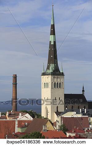 Olaikirche, Oleviste Kirik, gesehen vom Kohtuotsa Aussichtspunkt in der Oberstadt, Tallinn, Estland, Europa View Large Photo Image Stock Photograph - Olaikirche, Oleviste Kirik, gesehen vom Kohtuotsa Aussichtspunkt in der Oberstadt, Tallinn, Estland, Europa. Fotosearch