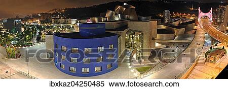 Panorama Guggenheim Museum bei Nacht, Architekt Frank Gehry, Bilbao, Baskenland, Spanien, Europa View Large Photo Image Stock Photography - Panorama Guggenheim Museum bei Nacht, Architekt Frank Gehry, Bilbao, Baskenland, Spanien, Europa. Fotosearch