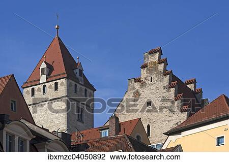Stock Image - Patrizierturm Goldener Turm, Mitte des 13. Jhd., Regensburg, Oberpfalz, Bayern, Deutschland, Europa. Fotosearch