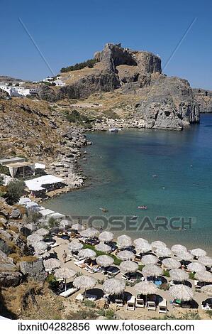 Paulusbucht, hinten Akropolis von Lindos, Lindos, Rhodos, Dodekanes, Griechenland, Europa View Large Photo Image Stock Photograph - Paulusbucht, hinten Akropolis von Lindos, Lindos, Rhodos, Dodekanes, Griechenland, Europa. Fotosearch