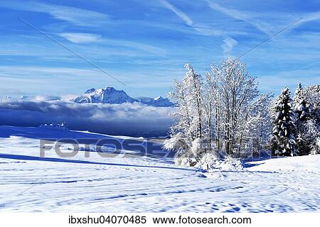 Stock Photography - Pilatus in Winterlandschaft, Zugerberg, Kanton Zug, Schweiz, Europa. Fotosearch