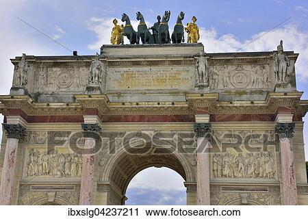 Quadriga auf Arc de Triomphe du Carousel, Triumphbogen, Paris, Ile De France, Frankreich, Europa View Large Photo Image Stock Image - Quadriga auf Arc de Triomphe du Carousel, Triumphbogen, Paris, Ile De France, Frankreich, Europa. Fotosearch