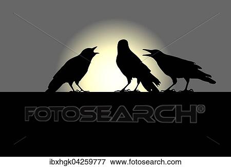 Stock Photo - Raben, Silhouette vor untergehender Sonne. Fotosearch