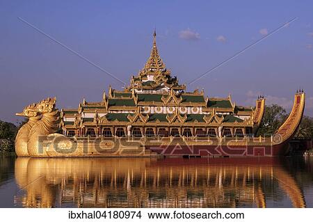 Restaurant Karaweik Palace im Kandawgyi See, Yangon, Myanmar, Asien View Large Photo Image Picture - Restaurant Karaweik Palace im Kandawgyi See, Yangon, Myanmar, Asien. Fotosearch