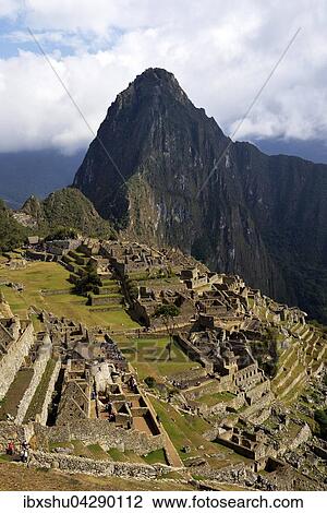 Ruinenstadt, Inkastadt Machu Picchu, hinten Berg Huayna Picchu, UNESCO-Weltkulturerbe, Urubambatal, Provinz Cusco, Peru, Sudamerika View Large Photo Image Stock Image - Ruinenstadt, Inkastadt Machu Picchu, hinten Berg Huayna Picchu, UNESCO-Weltkulturerbe, Urubambatal, Provinz Cusco, Peru, Sudamerika. Fotosearch