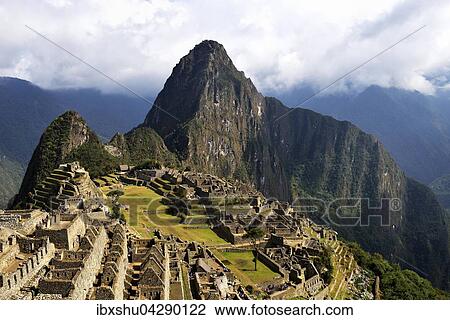 Ruinenstadt, Inkastadt Machu Picchu, hinten Berg Huayna Picchu, UNESCO-Weltkulturerbe, Urubambatal, Provinz Cusco, Peru, Sudamerika View Large Photo Image Stock Image - Ruinenstadt, Inkastadt Machu Picchu, hinten Berg Huayna Picchu, UNESCO-Weltkulturerbe, Urubambatal, Provinz Cusco, Peru, Sudamerika. Fotosearch