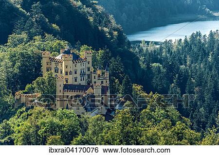 Schloss Hohenschwangau, hinten Schwansee, Schwangau, Konigswinkel, Ostallgau, Allgau, Schwaben, Bayern, Deutschland, Europa View Large Photo Image Stock Photograph - Schloss Hohenschwangau, hinten Schwansee, Schwangau, Konigswinkel, Ostallgau, Allgau, Schwaben, Bayern, Deutschland, Europa. Fotosearch