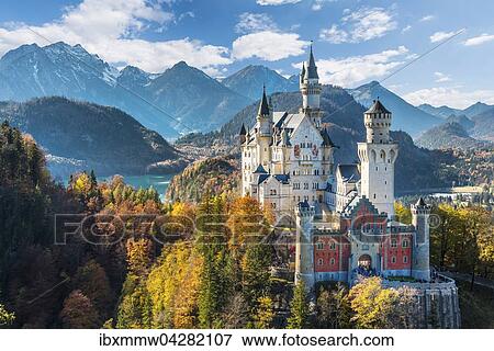 Schloss Neuschwanstein im Herbst, hinten Alpsee, Schwangau, Ostallgau, Allgau, Schwaben, Oberbayern, Bayern, Deutschland, Europa View Large Photo Image Stock Photo - Schloss Neuschwanstein im Herbst, hinten Alpsee, Schwangau, Ostallgau, Allgau, Schwaben, Oberbayern, Bayern, Deutschland, Europa. Fotosearch