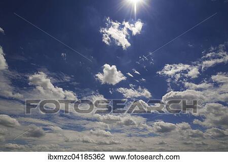 Schonwetterwolken, Cumulus humilis, mit Sonne, Bayern, Deutschland, Europa View Large Photo Image Stock Image - Schonwetterwolken, Cumulus humilis, mit Sonne, Bayern, Deutschland, Europa. Fotosearch